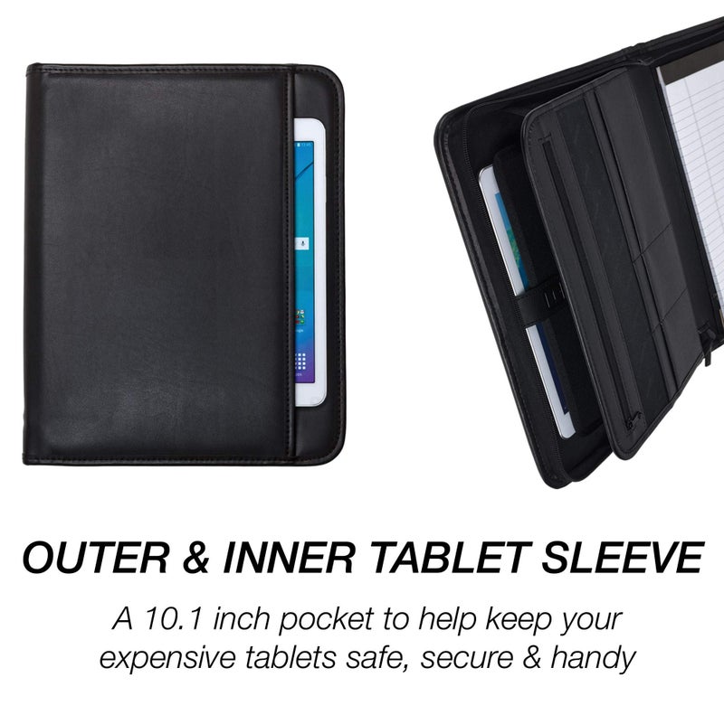Samsill Professional Padfolio with Secure Zippered Closure  10.1 Inch Tablet Sleeve  and 8.5 by 11 Inch Notepad  Black  Full Size (70820) - Image 4